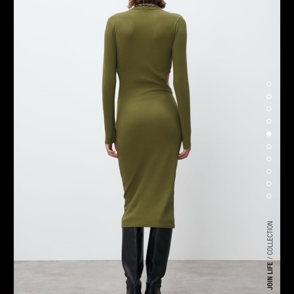Zara Olive Cut Out Rib Dress - Picture 3 of 9